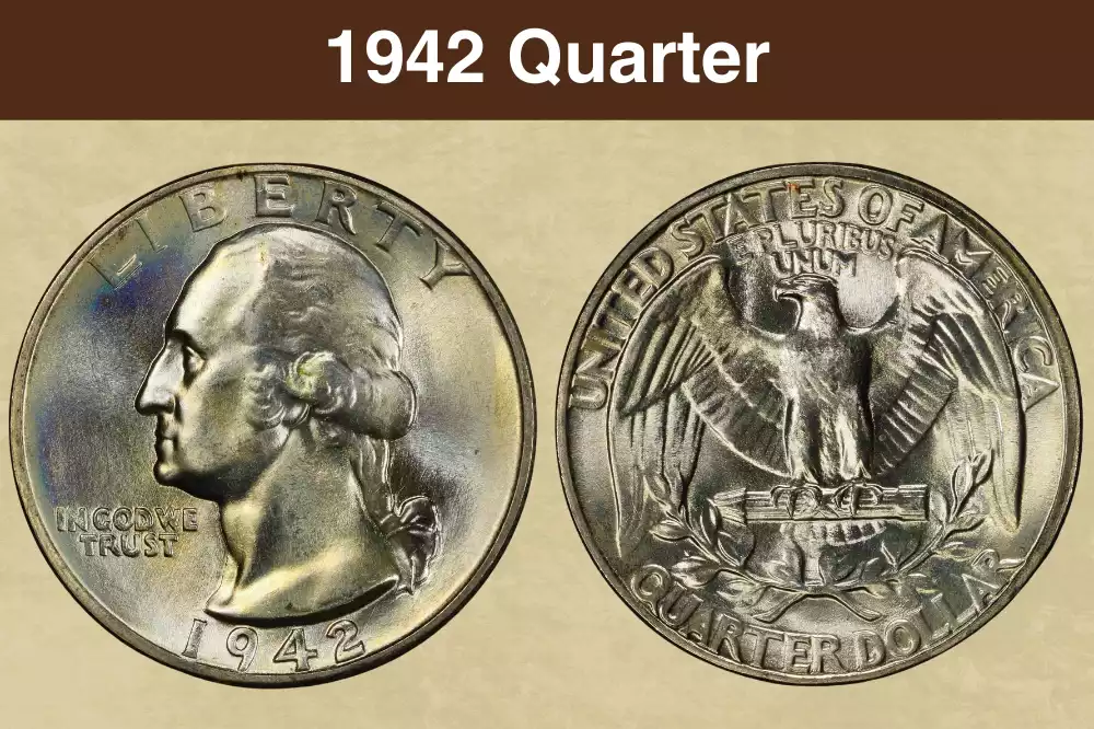 1942 Washington quarter obverse and reverse showing mint details