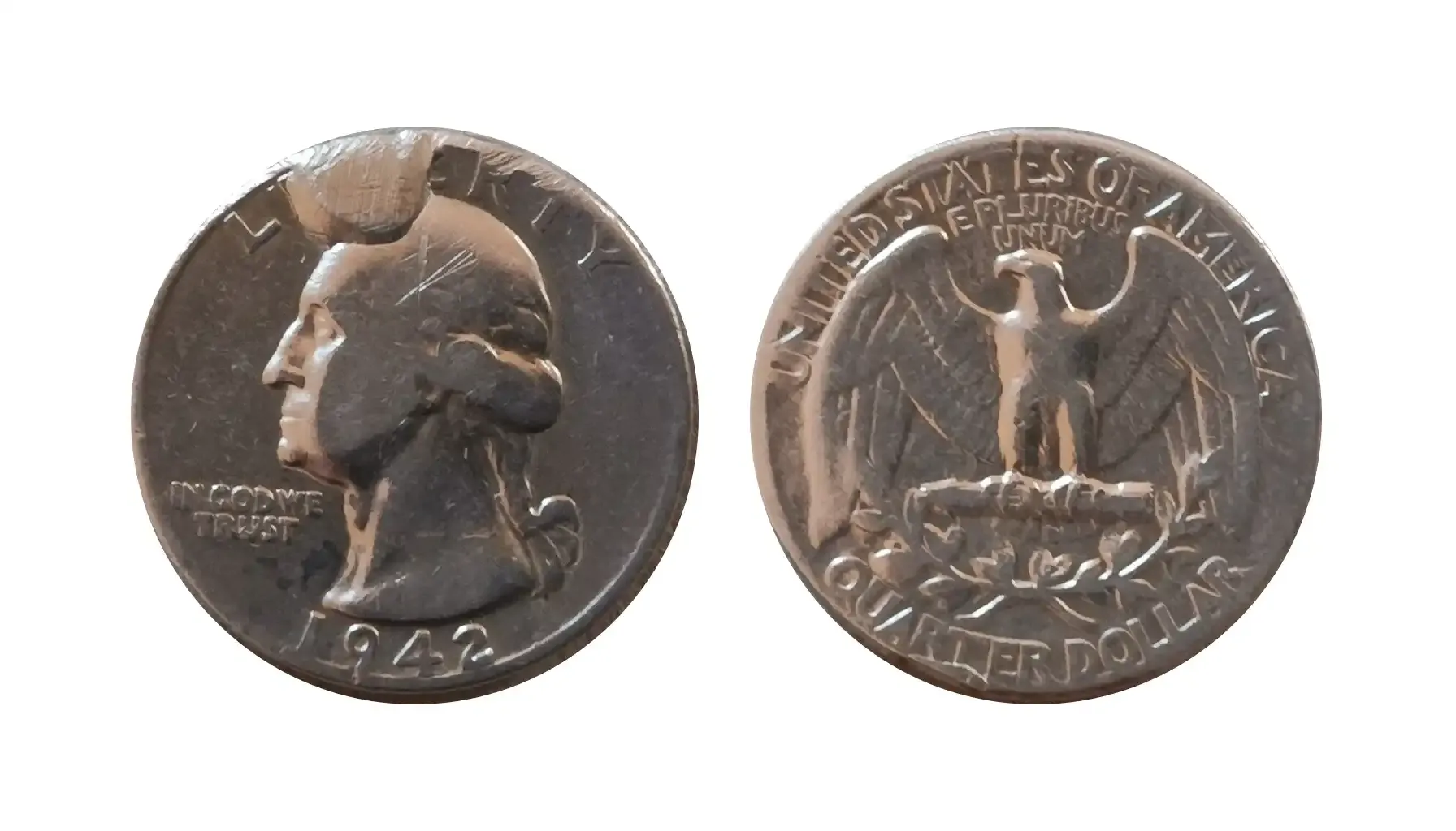 1942 Washington quarter group showing Philadelphia, Denver, and San Francisco mint examples side by side