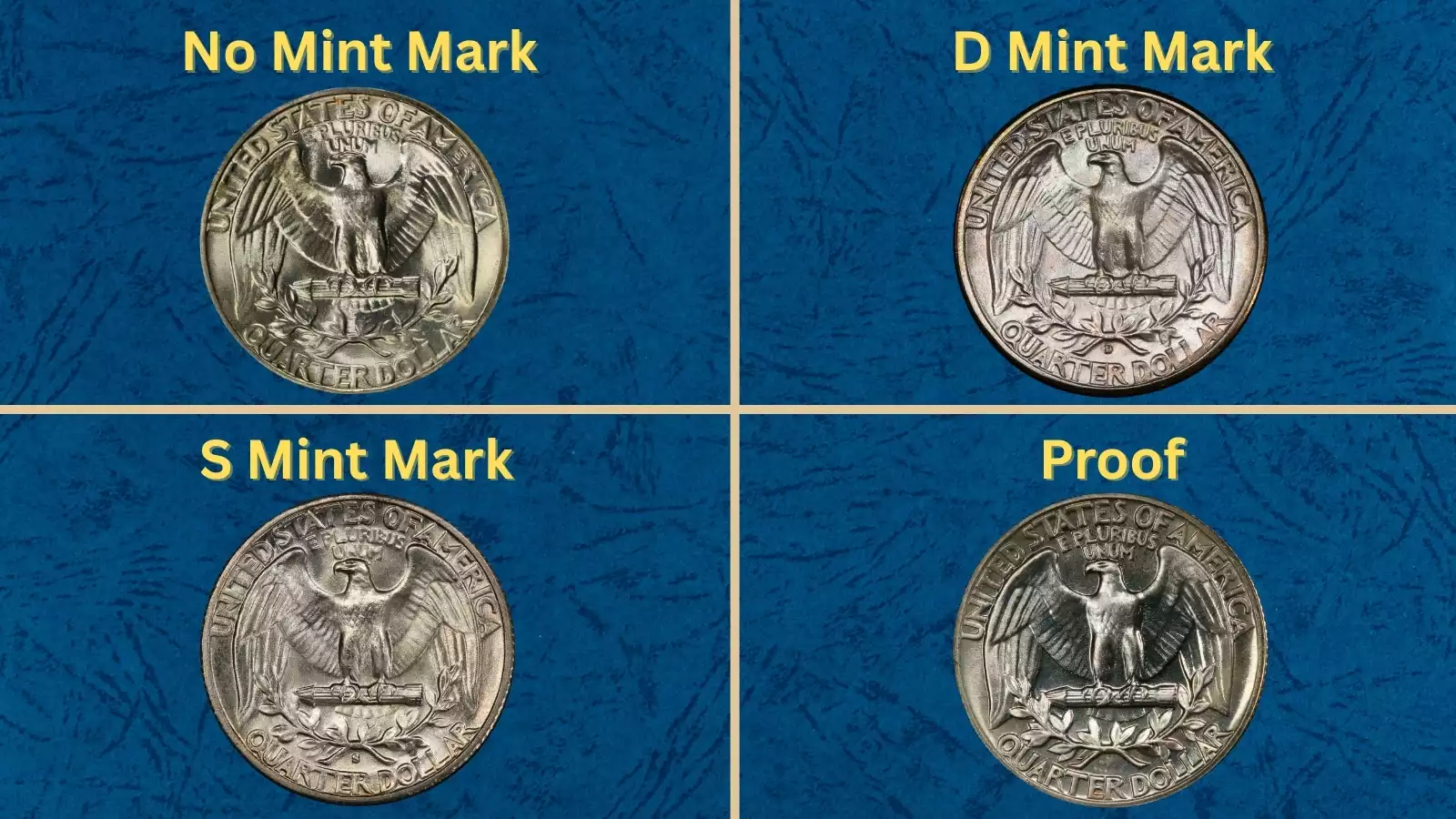 1942 Washington quarter grading strip showing condition from heavily worn Good through Gem Mint State MS-65